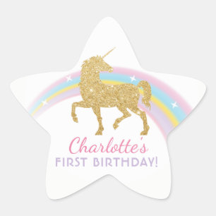 Unicorn Birthday Star Favor Stickers
