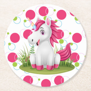 Unicorn Birthday Theme Runder Pappuntersetzer