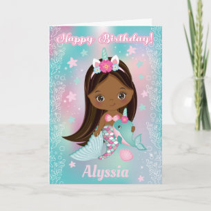 Unicorn Black Mermaid    Happy Birthday Card Karte