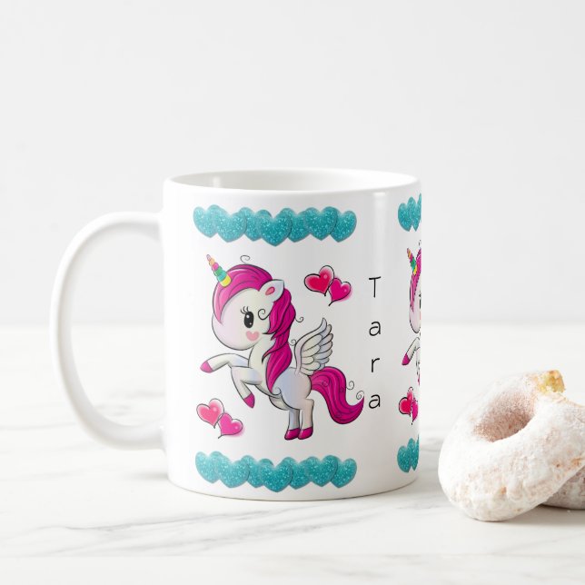 Unicorn Blue Hearts Tasse (Mit Donut)