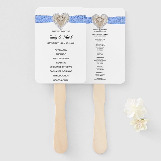 Unicorn Blue Lace Wedding Program Fans Fächer (Vorne und Hinten)