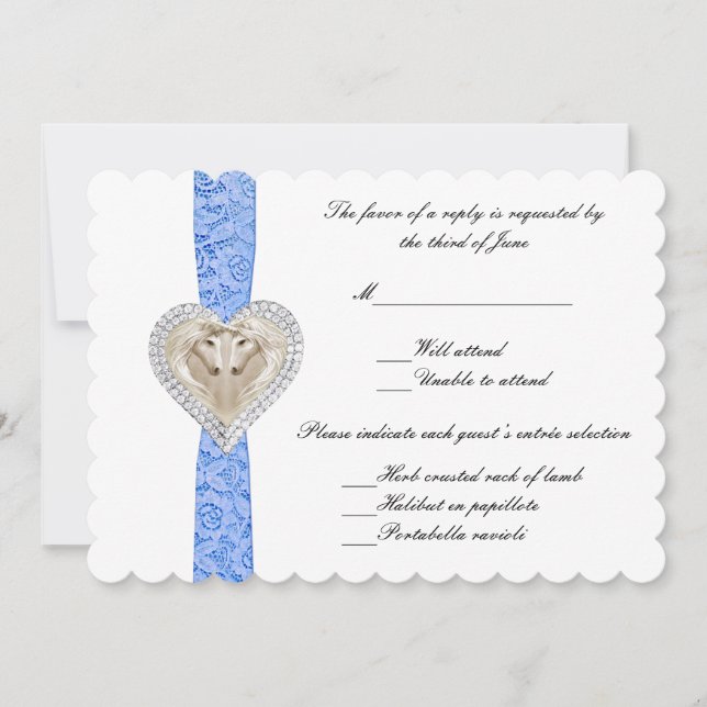 Unicorn Blue Lace Wedding Response Card Einladung (Vorderseite)