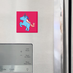 Unicorn Blue Patriotic USA Flag Mane Cartoon Magnet