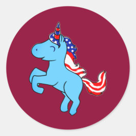 Unicorn Blue Patriotic USA Flag Mane Cartoon Runder Aufkleber