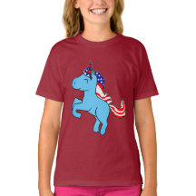 Unicorn Blue Patriotic USA Flag Mane Cartoon