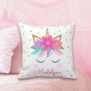 Unicorn Blume Gold Glitzer Personalisiert Girly Kissen