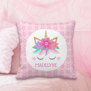 Unicorn Blume Gold Pink Daisy Personalisiert Girly Kissen