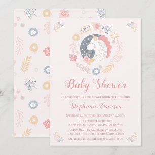 Unicorn Blush Florals Kinderdusche Einladungen