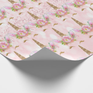 Unicorn Blush Glitzer Rosa BlumenPrinzessin Geschenkpapier