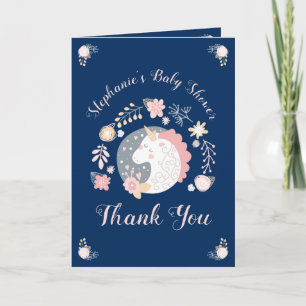 Unicorn Blush & Navy Baby Dusche Vielen Dank Dankeskarte