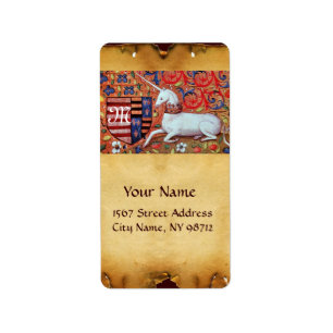 UNICORN BROWN PARCHMENT Monogramm Adressaufkleber