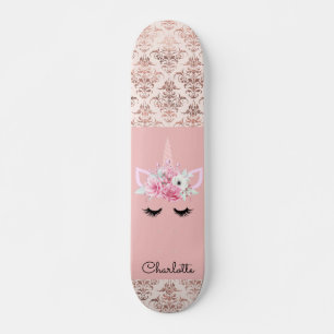 Unicorn Button Damask Personalisiert Skateboard