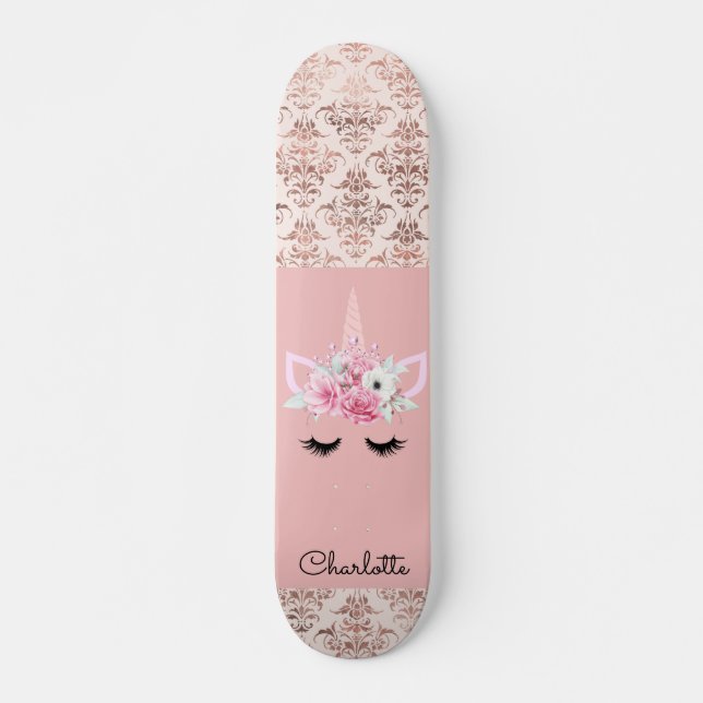 Unicorn Button Damask Personalisiert Skateboard (Vorne)