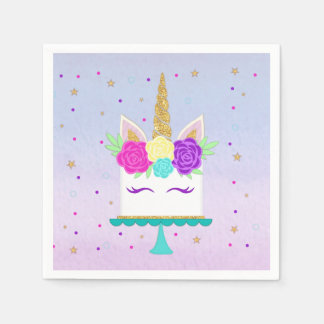 Unicorn Cake Party Napkin Pink Lila Gold Serviette