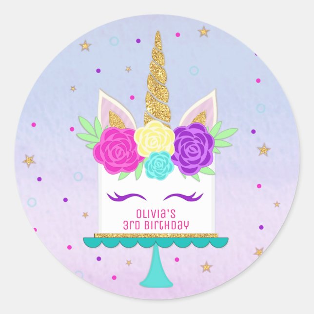 Unicorn Cake Stickers Pink Lila Gold (Vorderseite)