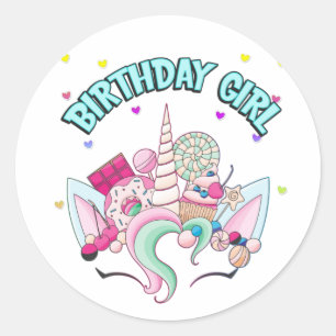 Unicorn Candy Birthday Party Sweet Lovers Runder Aufkleber