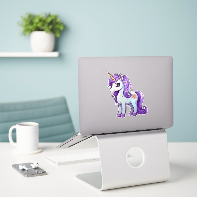 Unicorn-Cartoon zeichnend Aufkleber (Laptop auf Schreibtisch)