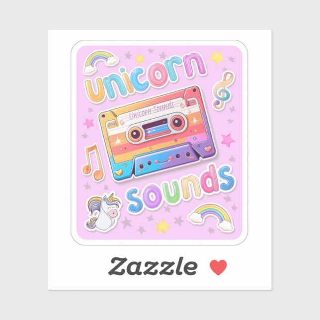 Unicorn Cassette Collage (+Hintergrund) Aufkleber (Blatt)