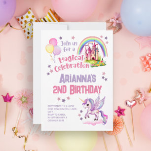 Unicorn Castle Little Girl's 2. Geburtstag Einladung