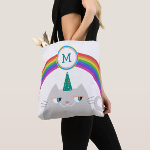 Unicorn Cat and Rainbow Initial