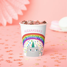 Unicorn Cat Rainbow Kids Birthday Pappbecher