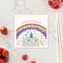 Unicorn Cat Rainbow Kids Birthday Serviette