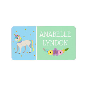 Unicorn Child School Name Labels Editierbare Far Adressaufkleber