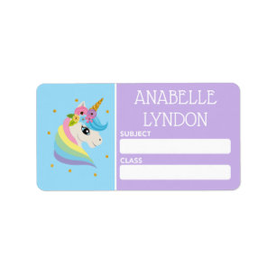 Unicorn Child School Name Labels Editierbare Far Adressaufkleber