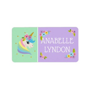 Unicorn Child School Name Labels   Editierbare Far Adressaufkleber