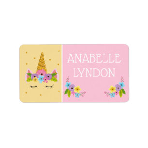 Unicorn Child School Name Labels Editierbare Far Adressaufkleber
