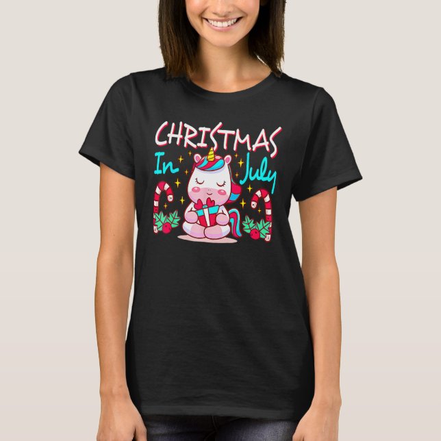 Unicorn Christmas In July Cute Magical Animal Summ T-Shirt (Vorderseite)