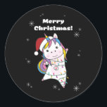 Unicorn Christmas Snow Winter Animals Runder Aufkleber<br><div class="desc">The unicorn for Christmas with fairy lights. Funny animals with ohrs and snow to the holidays. Also funny for Christmas in July. One of the one's are sweet animals and perfect for Christmas.</div>