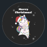 Unicorn Christmas Snow Winter Animals Runder Aufkleber<br><div class="desc">The unicorn for Christmas with fairy lights. Funny animals with ohrs and snow to the holidays. Also funny for Christmas in July. One of the one's are sweet animals and perfect for Christmas.</div>