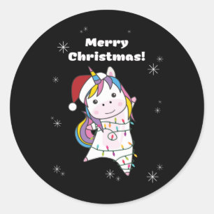 Unicorn Christmas Snow Winter Animals Runder Aufkleber