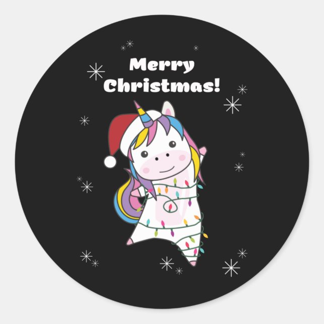 Unicorn Christmas Snow Winter Animals Runder Aufkleber (Vorderseite)