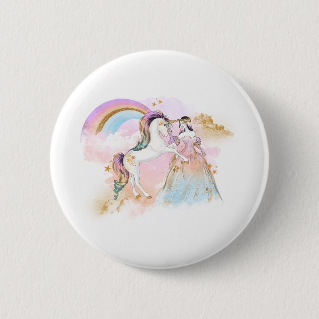 Unicorn Clipart Rainbow Fairytale Button (Vorderseite)