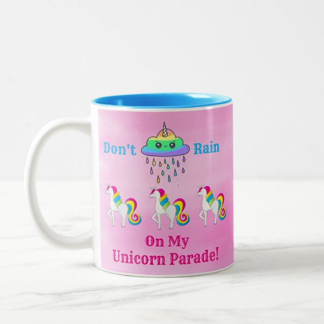 Unicorn Cloud Cartoon Niedlich Spaß Girly Pink Zweifarbige Tasse (Links)