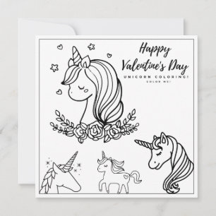 Unicorn Coloring Girl Card Frohes Valentinstag