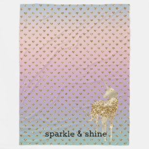 Unicorn Confetti Ombre Gold Glitzer Herz Fleecedecke