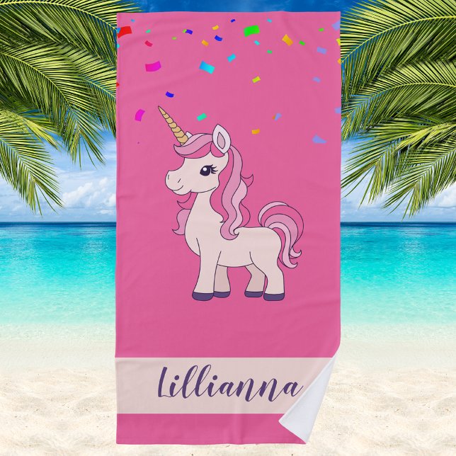 Unicorn Confetti Trendy Stilvoll Mit Monogramm Strandtuch (Von Creator hochgeladen)