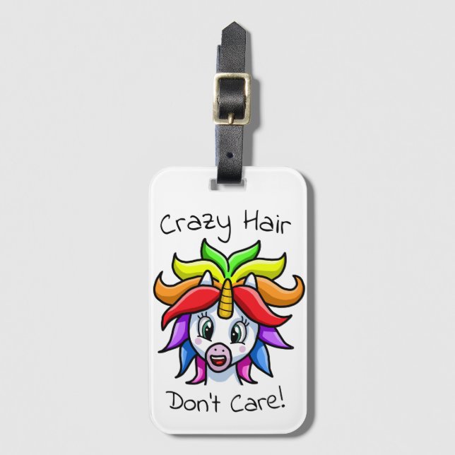 Unicorn Crazy Hair Keine Sorge Funny Gepäckanhänger (Vorderseite Vertikal)
