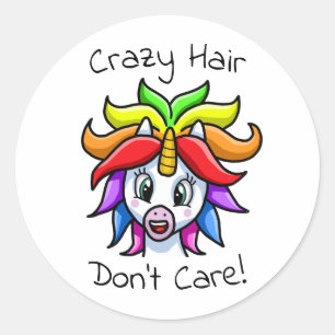Unicorn Crazy Hair Keine Sorge Funny Runder Aufkleber