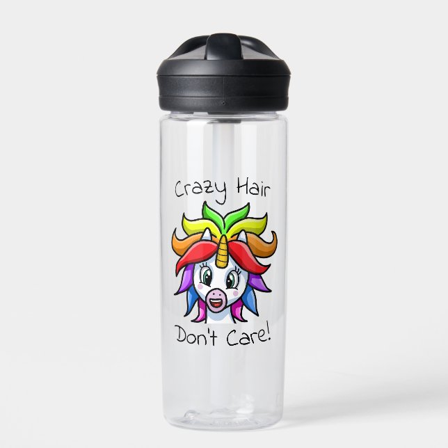 Unicorn Crazy Hair Keine Sorge Funny Trinkflasche (Vorderseite)