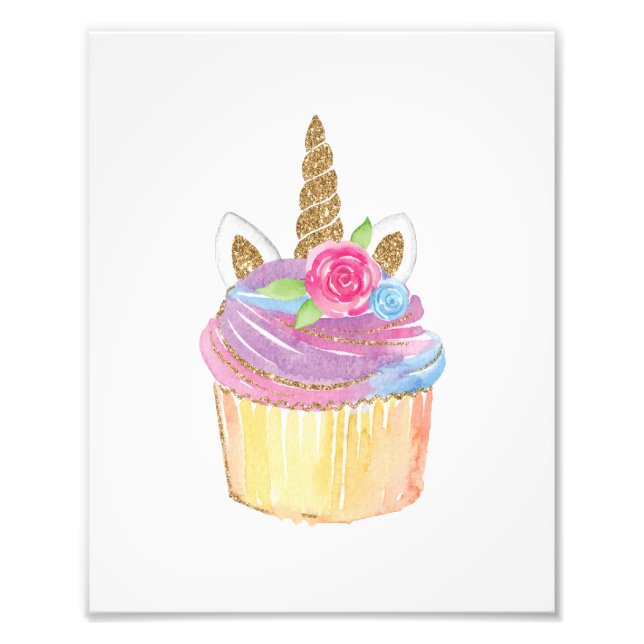 Unicorn Cupcake Kinderzimmer Girl Babydusche Gebur Fotodruck (Vorne)
