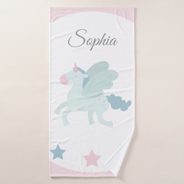 Unicorn Custom Name Cute Pink Blue  Badehandtuch (Badehandtuch)