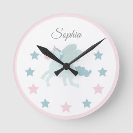 Unicorn Custom Name Cute Pink Blue  Runde Wanduhr
