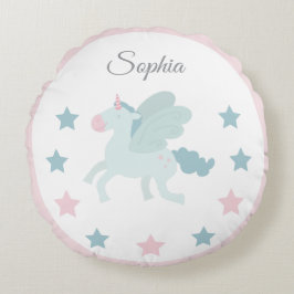 Unicorn Custom Name Cute Pink Blue  Rundes Kissen
