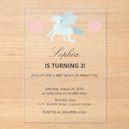 Unicorn Cute Pink Blue Birthday Party Invitation Acryleinladungen