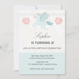 Unicorn Cute Pink Blue Birthday Party Invitation Einladung