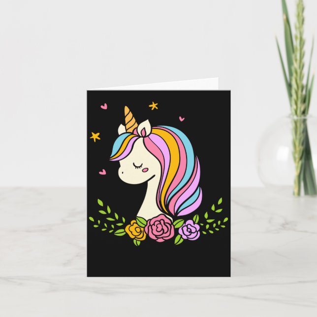 Unicorn Cute Whimsical Girly D Name  Karte (Vorderseite)